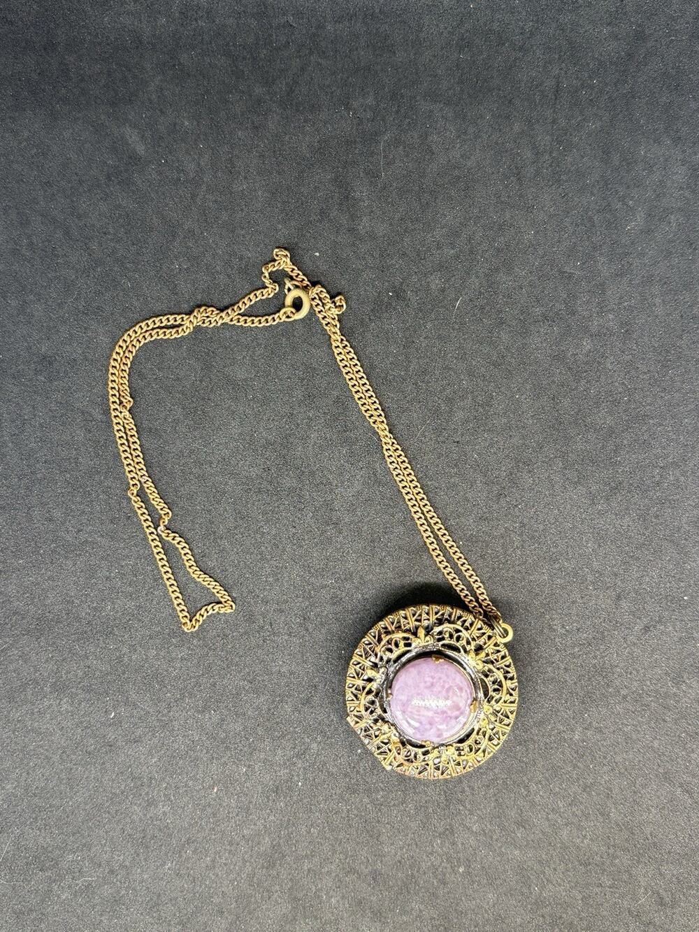 Vintage Victorian Revival Filigree Czech Bomae Original Locket With Necklace
